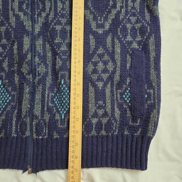 Vintage Grandpa Cardigan Sweater Zip Cosby Wool Blend Itailian Geometric XL - Picture 11 of 11